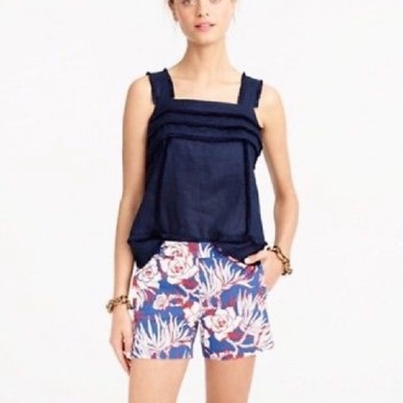 J. Crew Tops - J. Crew Navy Blue Linen Fringe Tank